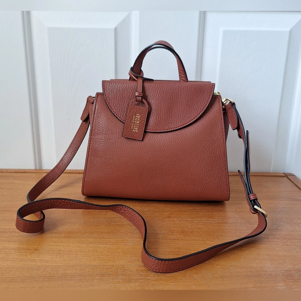Kate Spade Structured Leather Bag Trapeze Brown Pebbled Satchel Crossbody NEW